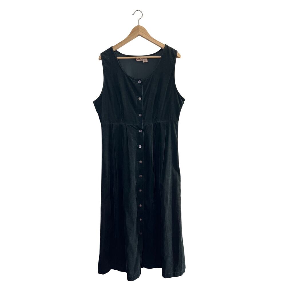 VINTAGE | 90s Woolrich Deep Green Corduroy Button Front Maxi Jumper Dress